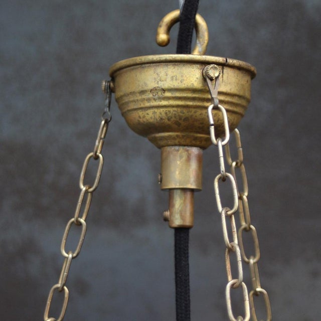 Art Deco French Brass and Red Pink Glass Pendant Light, 1920s For Sale - Image 10 of 11