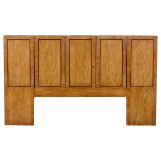 Hollywood Regency Burl Wood and Brass Drexel Heritage "Avenues" King Headboard For Sale