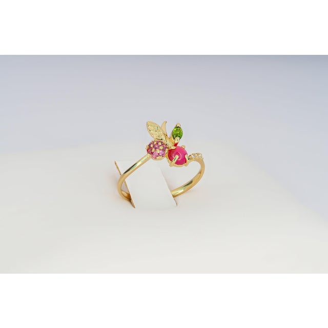 Metal Gold Cherry Ruby Ring in 14k Gold For Sale - Image 7 of 10