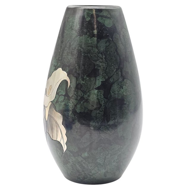 Mid-Century Modern Takaoka Japanese Copperware Vase With Silver Lilies – Mid Century Modern Form, Toyama For Sale - Image 3 of 6