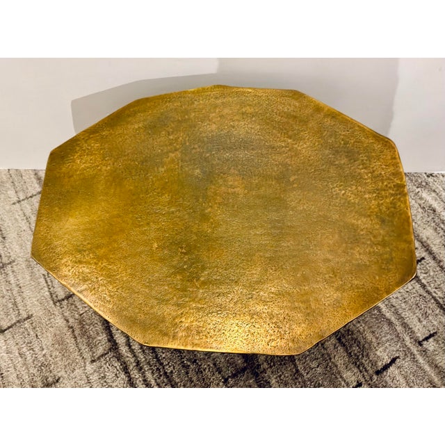 Original retail $2007, stylish Revelation Modern Antique Brass Finished Medium Cathenna Cocktail Table, showroom flor sample