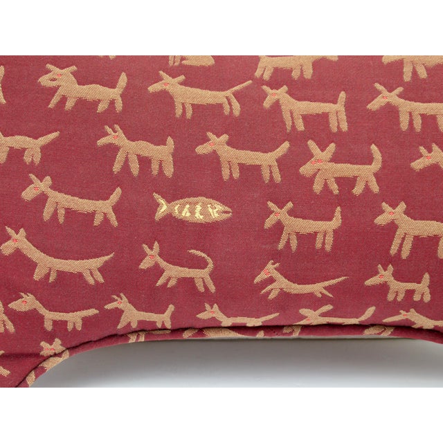 Burgundy Vintage Donghia "Housepets," Textile Doggy-Bone Shaped, Accent Pillow -Down Fill For Sale - Image 8 of 8