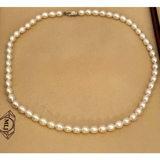 Fresh Water Elongated Pearl Single Strand Necklace, Silver Clasp For Sale - Image 12 of 18