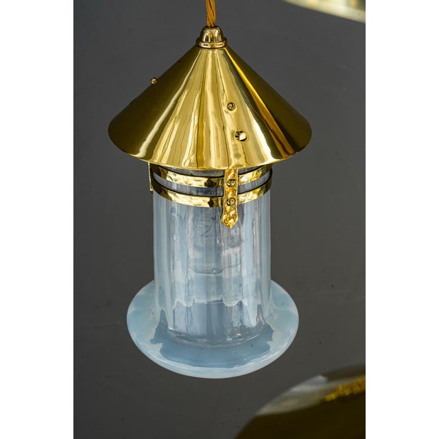 Art Deco Hammered Chandelier with Opaline Glass Shades, Vienna, 1920 For Sale - Image 10 of 18