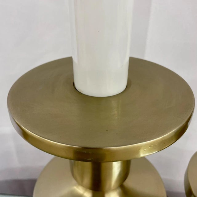 1990s Pair of Hollywood Regency Solid Brass Table / Desk Lamps, Candlestick, Modern For Sale - Image 5 of 9