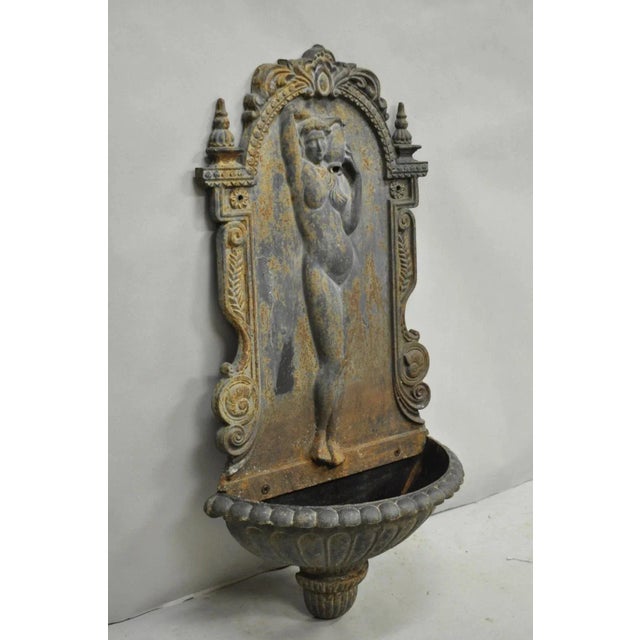Mid 20th Century Vintage French Neoclassical Cast Iron Nude Maiden Wall Mounted Garden Fountain For Sale - Image 10 of 10