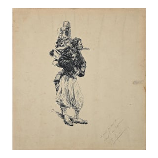 R. Legrand, Arab Soldier, Original Pen Drawing, 1880 For Sale