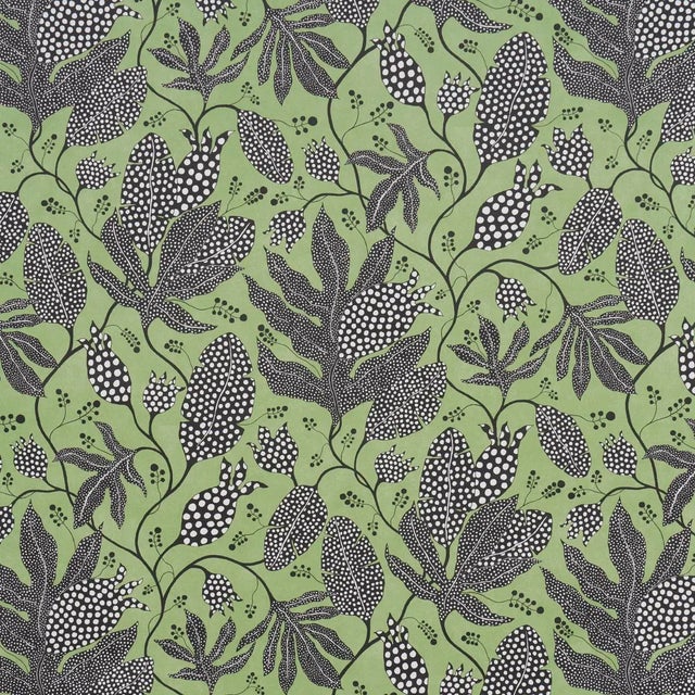 Schumacher x Marian Mcevoy Polka Dot Jungle Wallpaper In Black & Green For Sale