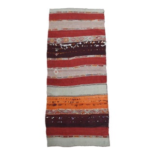 1970s Vintage Handmade Wool Cotton Red Runner Rug For Sale