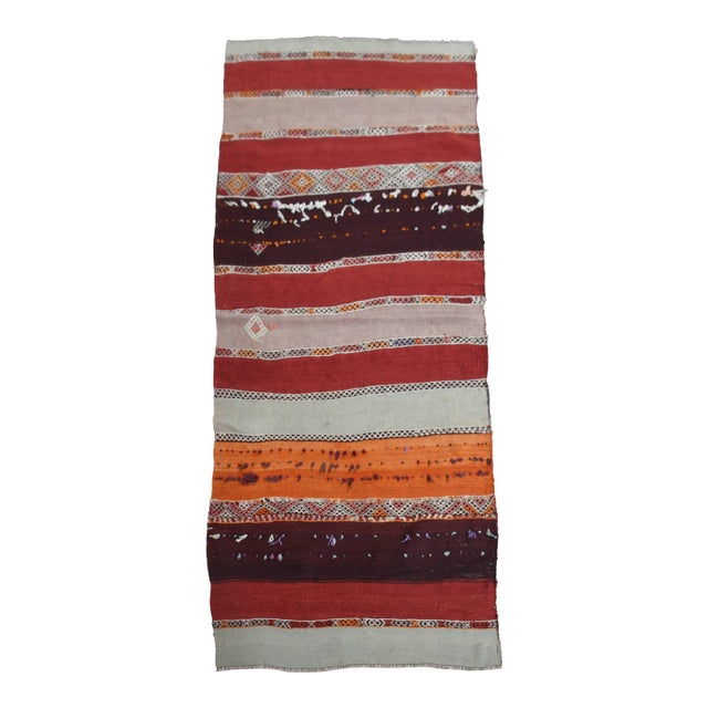 1970s Vintage Handmade Wool Cotton Red Runner Rug For Sale