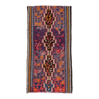 Vintage Kilim Handmade Flatweave Multicolor Geometric Wool Runner 4' 8'' X 8' 9'' For Sale
