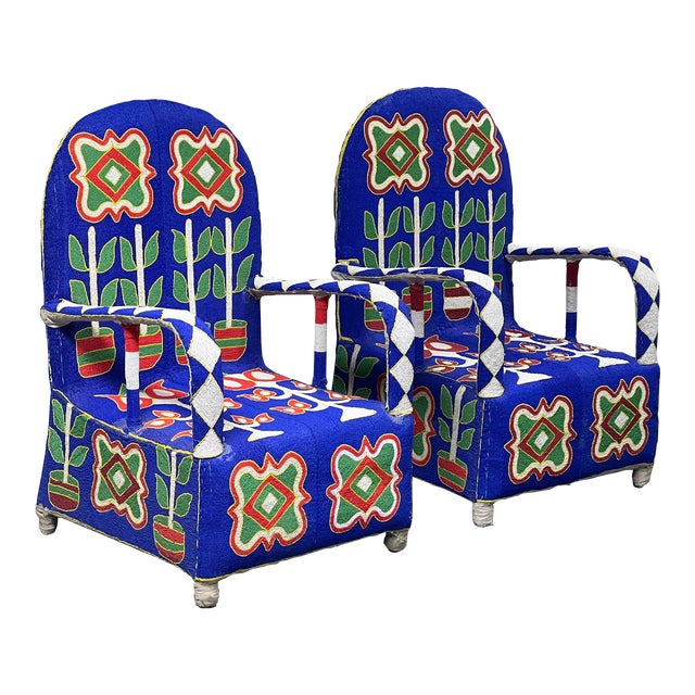 Nigerian Yoruba Tribal Hand Beaded Chairs From Luingisa African Gallery