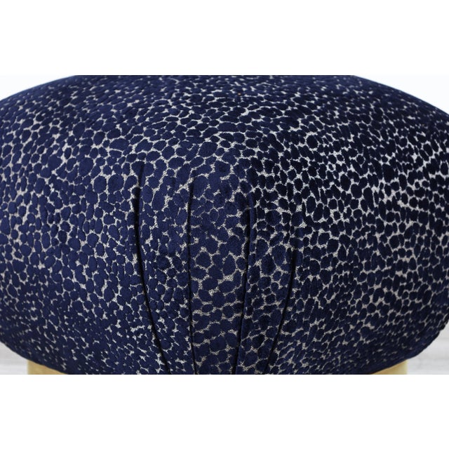 Navy Blue Vintage Marge Carson Brass Stools/Ottomans - A Pair For Sale - Image 8 of 11