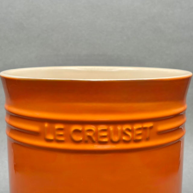 Early 21st Century Vintage Le Creuset Orange Stoneware 2.75 Qt Large Utensil Crock For Sale - Image 5 of 7
