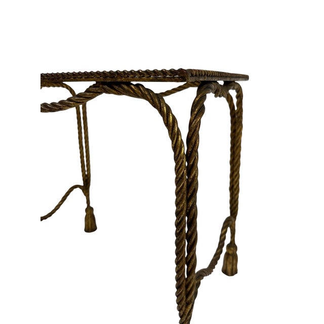 1950s Gilt Hollywood Regency Rope & Tassel Metal and Glass Nesting Tables For Sale - Image 11 of 18