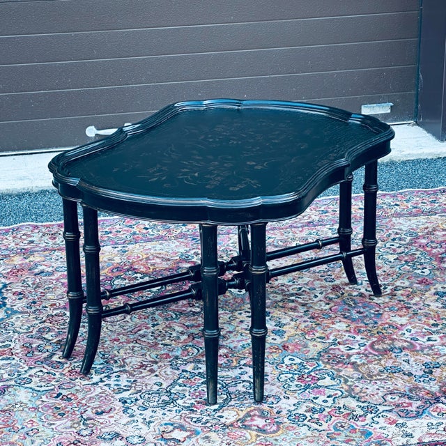 Ethan Allen Mirabelle Black Chinoiserie Faux Bamboo Coffee Table Chairish