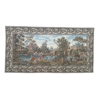 Nice French Aubusson Style Jacquard Tapestry Riverside, 1970s For Sale