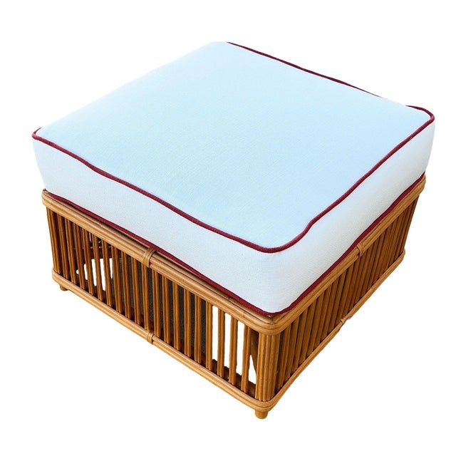 Mid-Century Modern Art Deco Style "Presidents" Stick Reed Rattan Nantucket Ottoman Footstool For Sale - Image 3 of 6