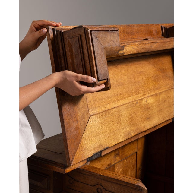 This 19th century Neo-Renaissance oak cabinet with hinged lid from France is carved in warm oak with architectural...