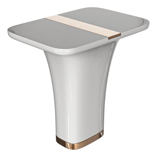 "Perla" Side Table With Stainless Steel and Bronze Details, Handmade For Sale
