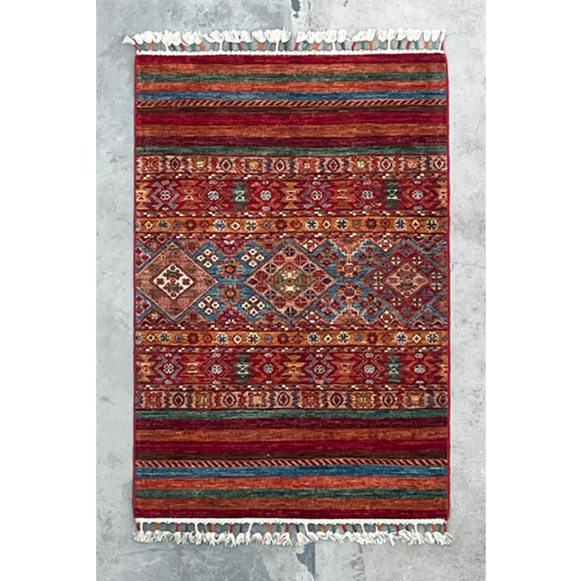 Vintage Tribal Kilim Rug – Handwoven Wool, 5x6 Ft, Red & Multicolor Pattern For Sale - Image 10 of 18