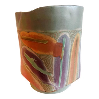 Huge Vintage Abstract Studio Pottery Planter Glazed in Muted Tones For Sale