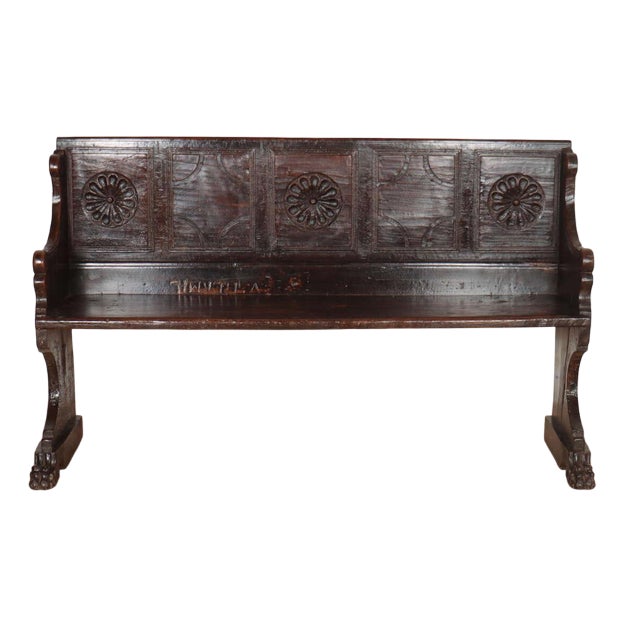 Italian Carved Walnut Bench For Sale