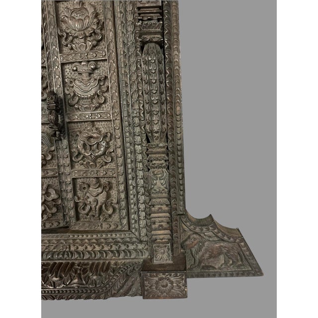 Wood Mid 20th Century Carved Hardwood Asian Replica of Temple Doors in Nepal For Sale - Image 7 of 10