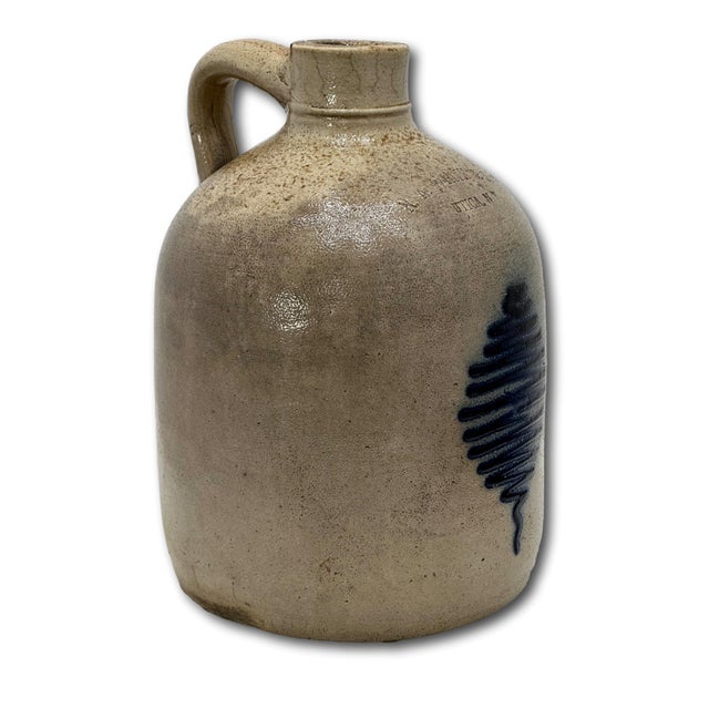 Mid 19th Century Excellent Small 1 Gallon Antique American Blue Decorated Stoneware Spirts Jug by N. A. White & Son in Utica N. Y. 1870s For Sale - Image 5 of 18