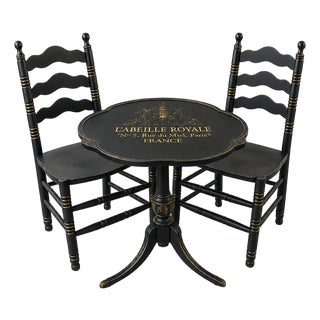 1950s French Country Black Bistro Set With Vintage Mersman Scalloped Table For Sale