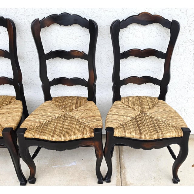 French Country Ladderback Rush Seat Dining Chairs Set of 4 For Sale In Miami - Image 6 of 18