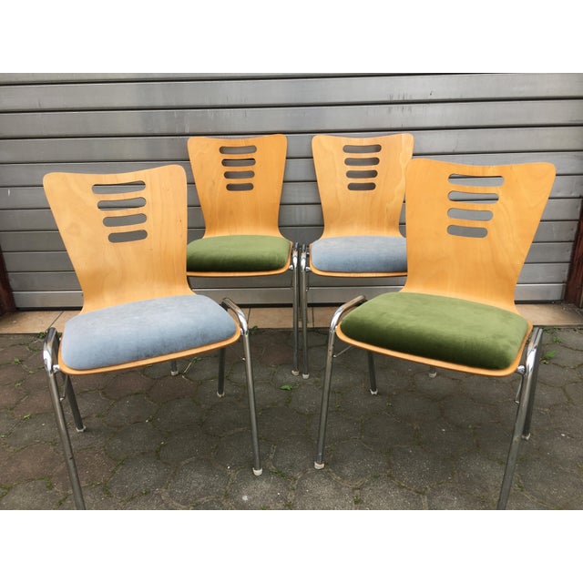 Stackable Metal and Wood Chairs, 1990s, Set of 4 For Sale - Image 14 of 16