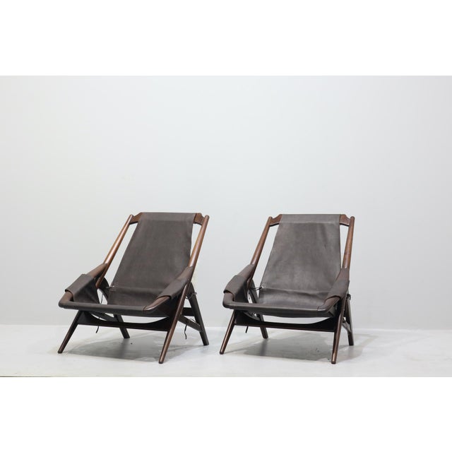Sheepskin and Leather Armchairs with Headrests by W.D. Andersag, 1959, Set of 2 For Sale - Image 9 of 17