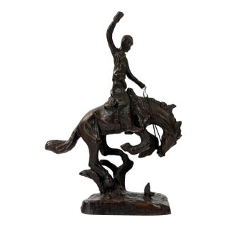 Abstract Bronze Cowboy on Bucking Horse Sculpture, 12” H For Sale