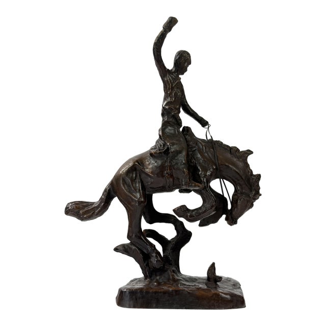 Abstract Bronze Cowboy on Bucking Horse Sculpture, 12” H For Sale