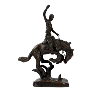 Abstract Bronze Cowboy on Bucking Horse Sculpture, 12” H