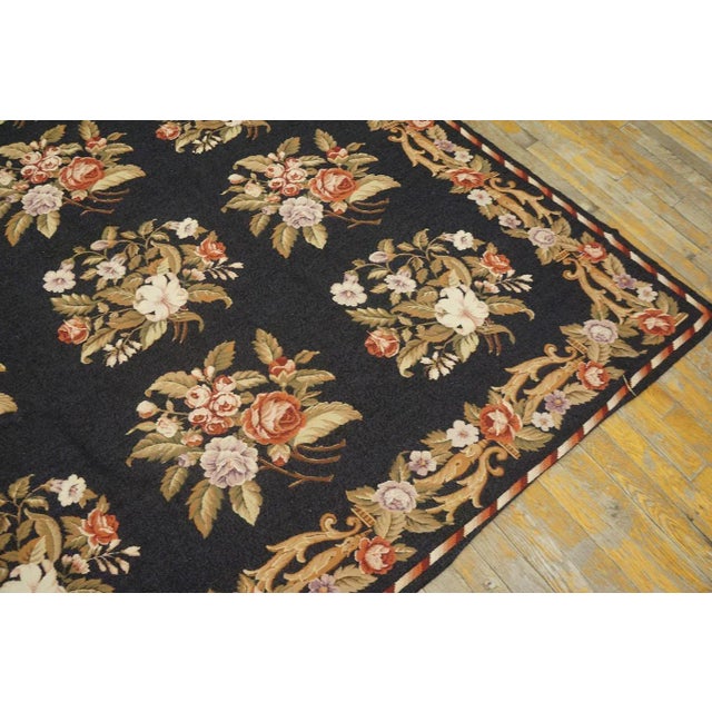 Black 1980s Black Floral European Vintage Needlepoint Carpet 7'10'' X 9'6'' Flatweave Wool Rug For Sale - Image 8 of 9