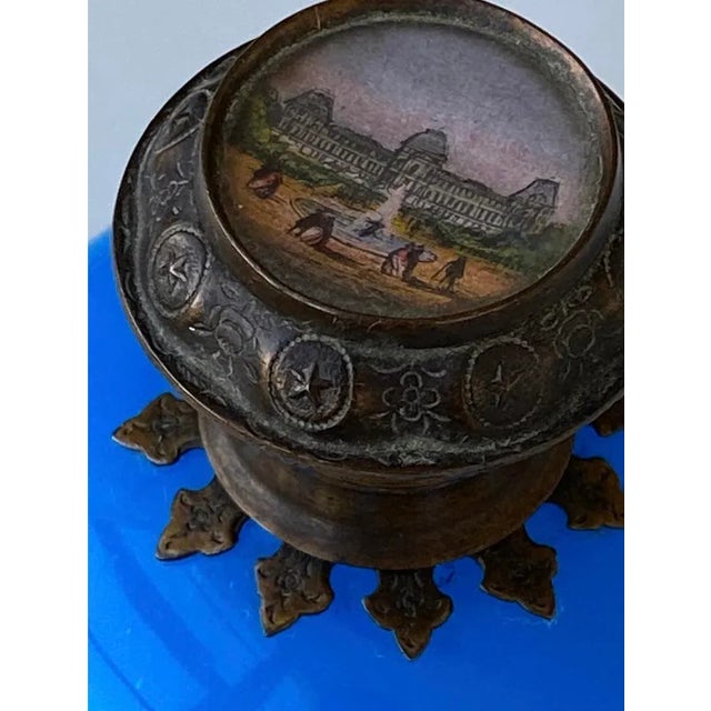 Antique French Blue Opaline Perfume Scent Bottle With Miniature Louvre Painting, Circa 1850, Perfume Museum For Sale In Philadelphia - Image 6 of 11