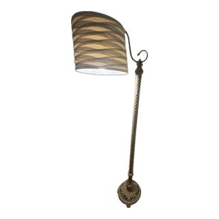 Vintage 1920s Spanish Revival Barley Twist Cast Iron Bridge Floor Lamp For Sale