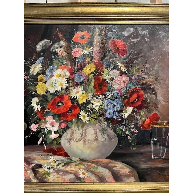Impressionist Vintage Floral Still Life Oil on Canvas Painting For Sale - Image 11 of 12