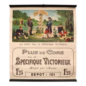 1900 French Cavalry Poster "Plus De Cors Par Le Spécitique Victorieux" (Corn Remedy))