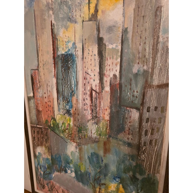 Mid-Century Modern Vintage Signed Painting Mid Century Modern Cityscape For Sale - Image 3 of 14