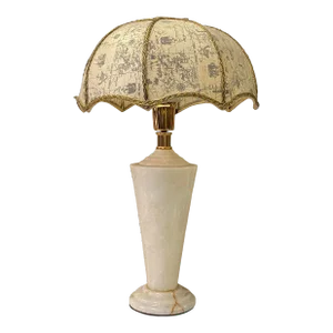 Natural White Cream Marble Stone Round Base Table Lamp