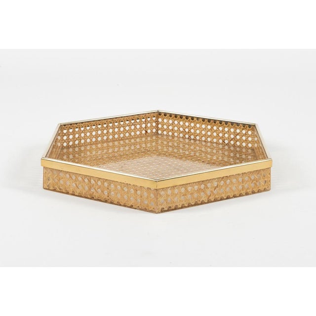 Midcentury Modern Serving Tray in Wicker and Brass, 1970s For Sale - Image 9 of 14