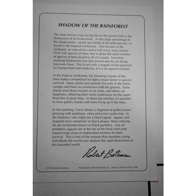 Printmaking Materials Robert Bateman "Shadow of the Rainforest" Signed Limited Edition Print, 1992 For Sale - Image 7 of 10