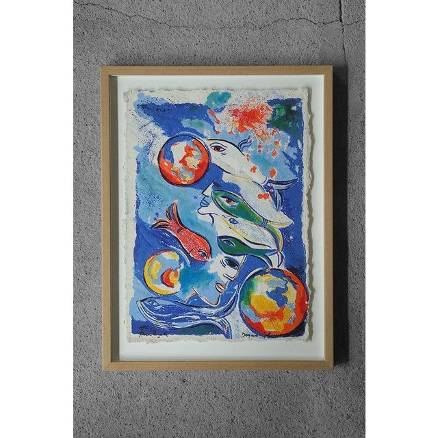 Dagmar Glemme, Composition with Fish and Faces, Color Lithograph, Framed For Sale - Image 6 of 6