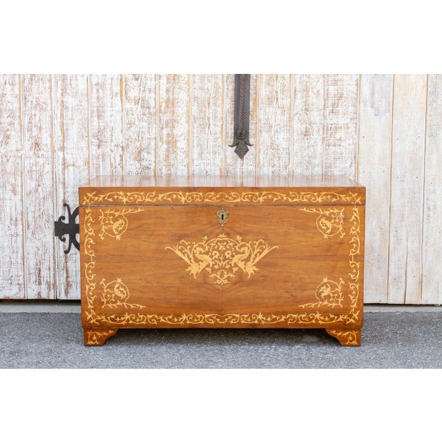 1950s Large Walnut Marquetry Inlay Chest For Sale In Los Angeles - Image 6 of 12