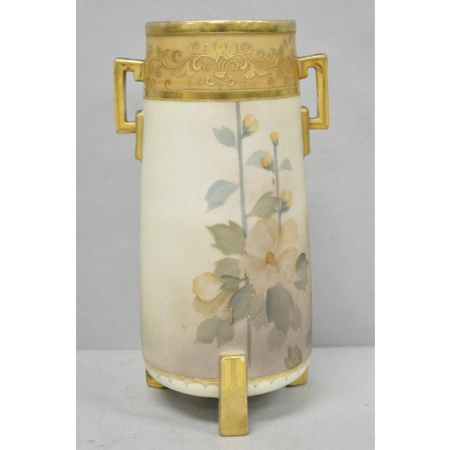 Antique Nippon Noritake Hand Painted Art Nouveau Porcelain Footed Round Vase For Sale - Image 9 of 16