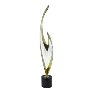Curtis Jere Large Brass and Marble Flame Sculpture For Sale