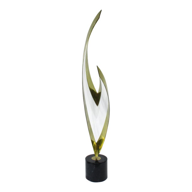 Curtis Jere Large Brass and Marble Flame Sculpture For Sale